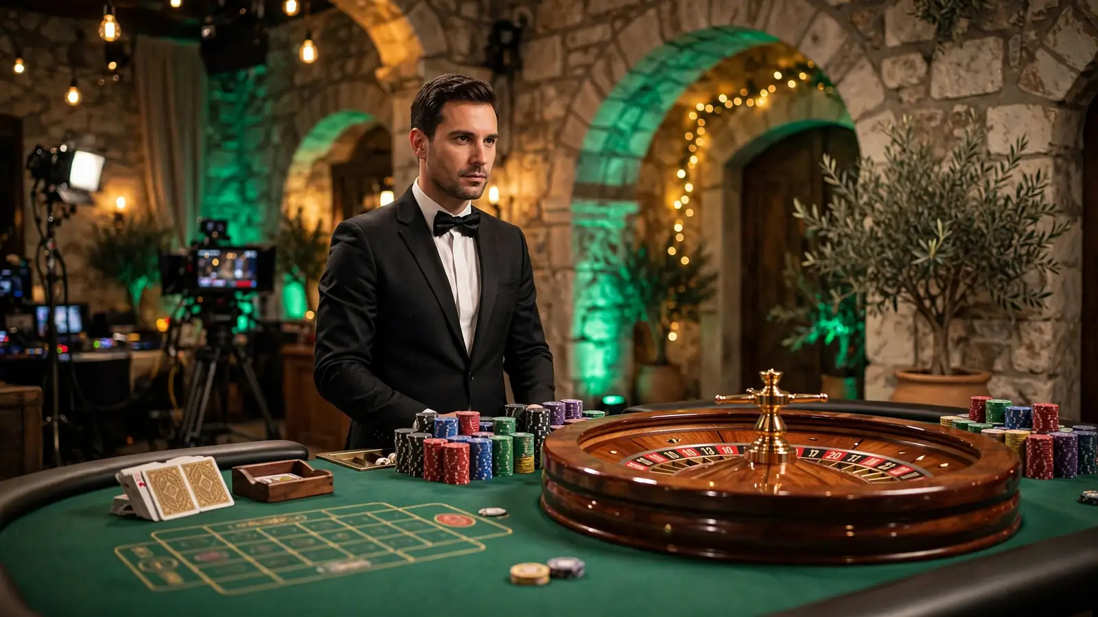 Diler za stolom u live casino studiju